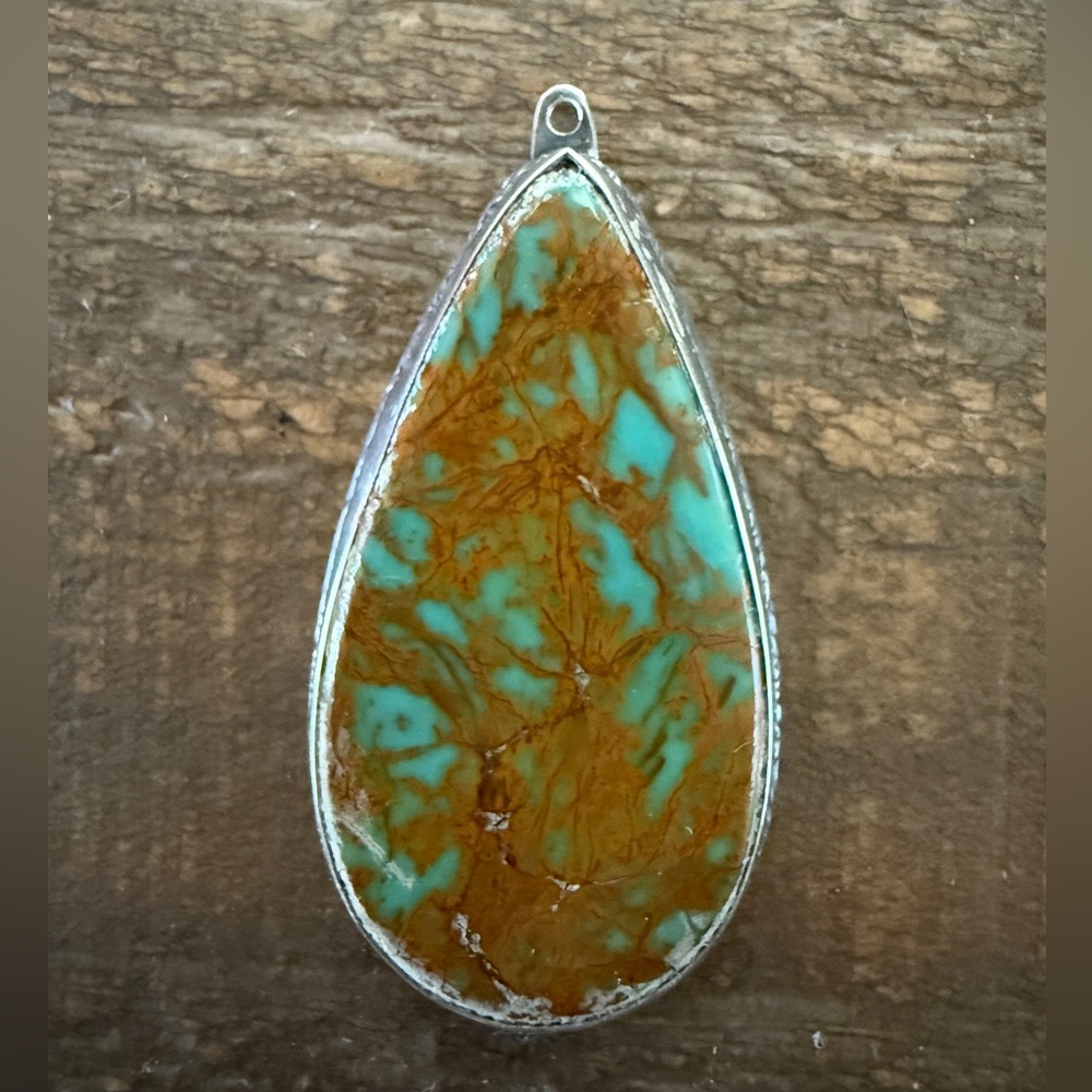 Vintage Native Navajo Handmade Sterling Silver Turquoise Teardrop Pendant